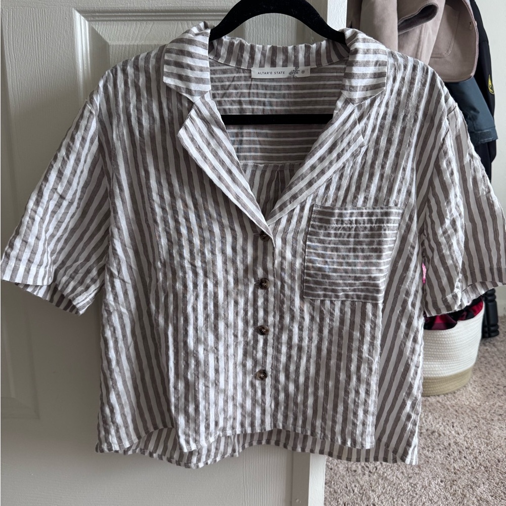 Altar'd State Beige and White Striped Top